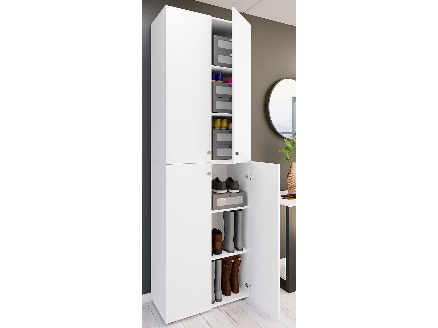 Shoe cabinet Lona White H. 220 x W. 70 x D. 40cm