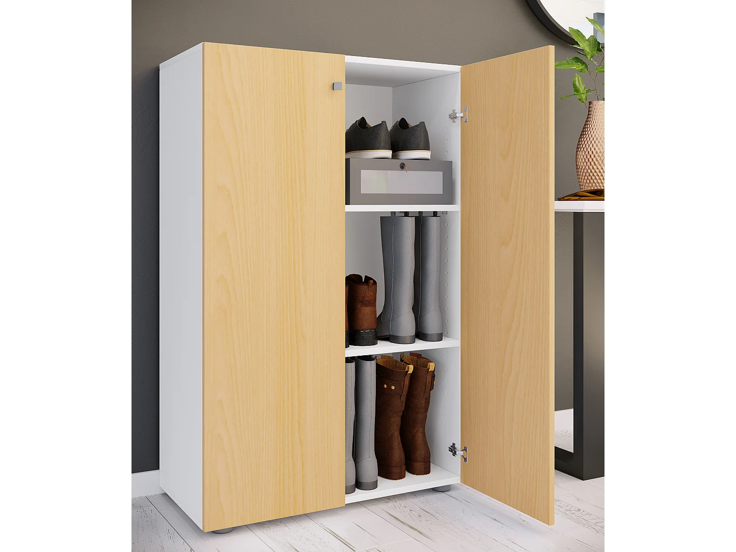 Shoe cabinet Lona White / Beech H. 110 x W. 70 x D. 39 cm