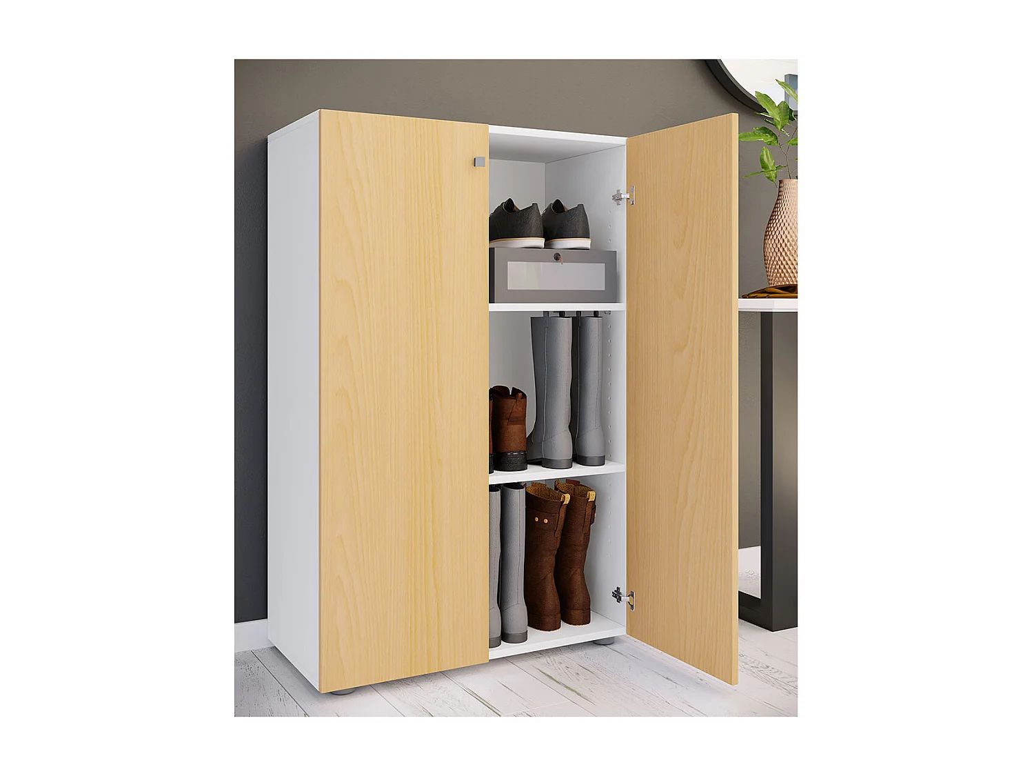 Shoe cabinet Lona White / Beech H. 110 x W. 70 x D. 39 cm