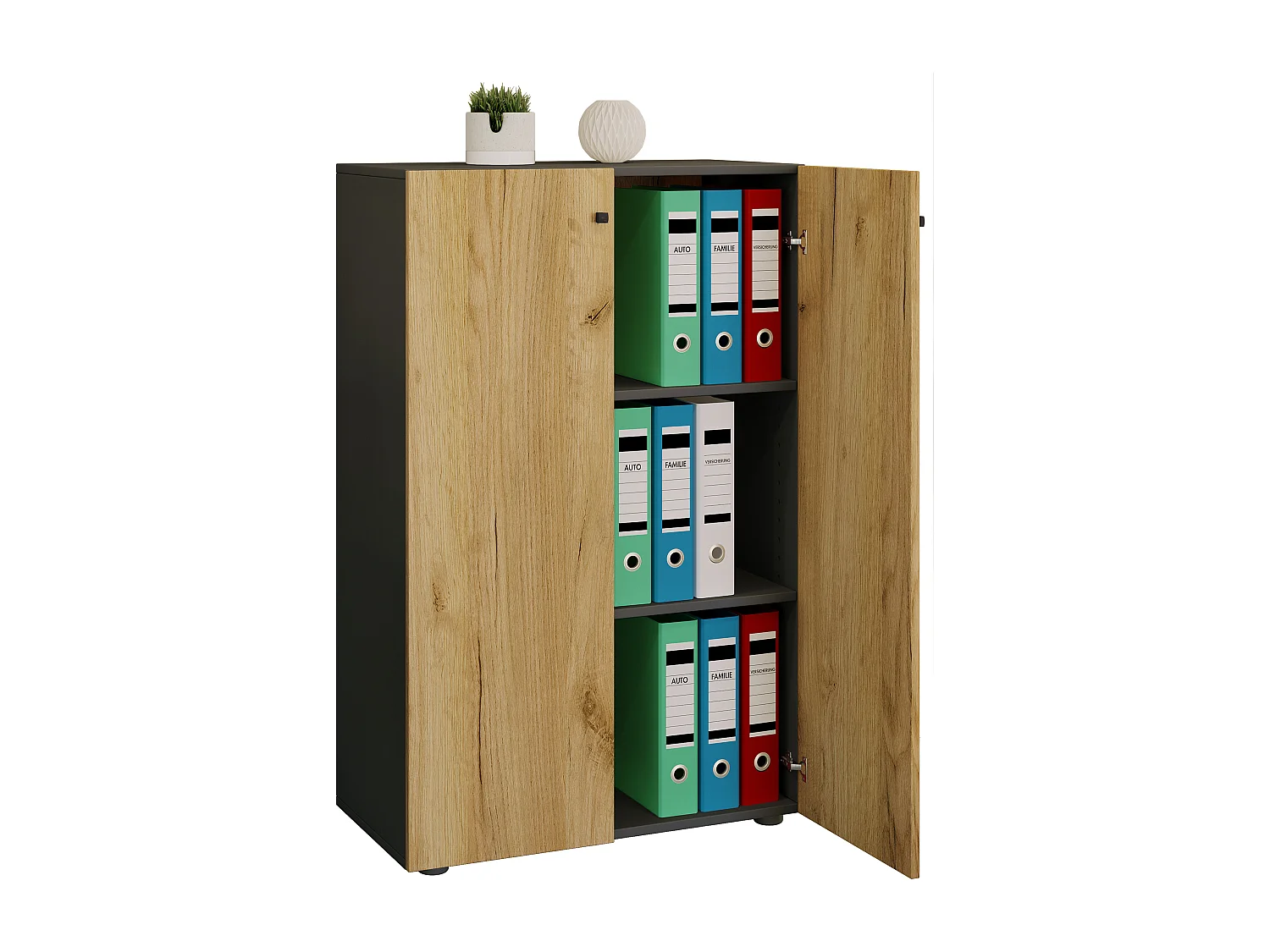 Office cabinet Lona Anthracite / honey oak W. 70 x H. 111 x D. 38 cm