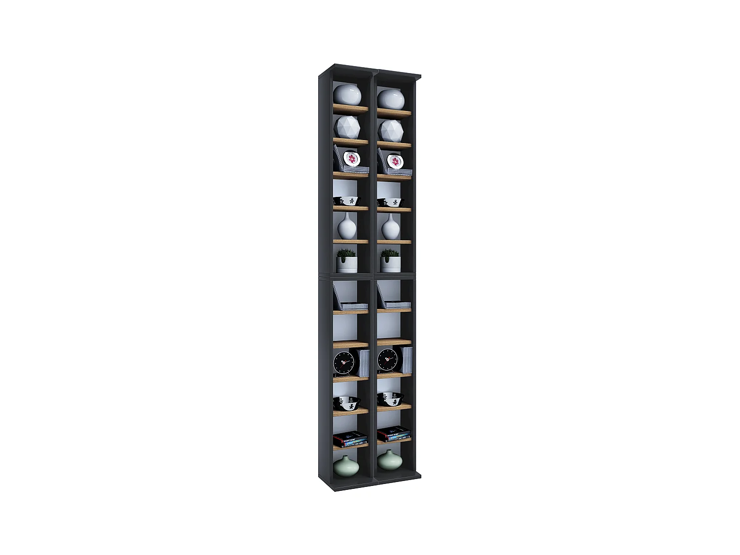 CD / DVD Media Shelf Almera Anthracite / honey oak H. 183 x W. 42 x D. 20 cm