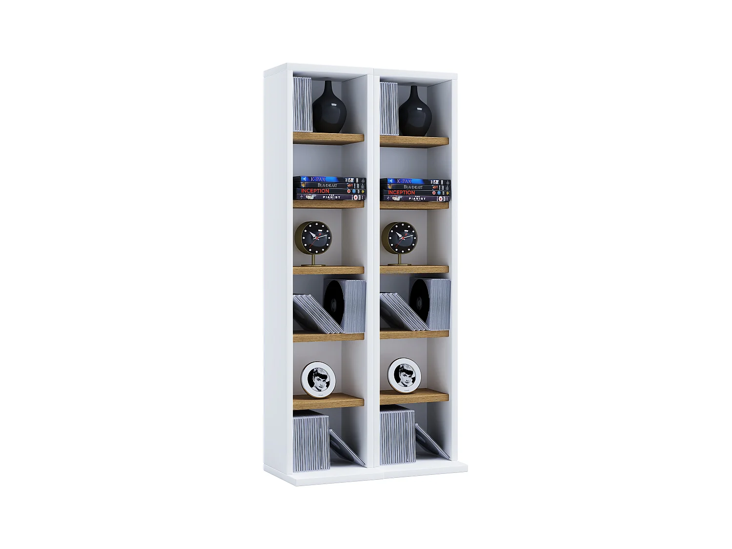 CD / DVD Media Shelf Milano White / Honey oak H. 92 x W. 42 x D. 20 cm