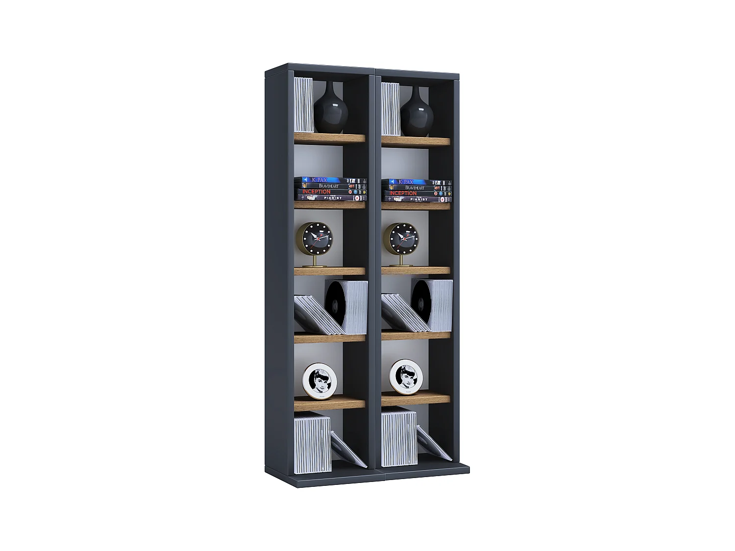 CD / DVD Media Shelf Milano Anthracite / honey oak H. 92 x W. 42 x D. 20 cm