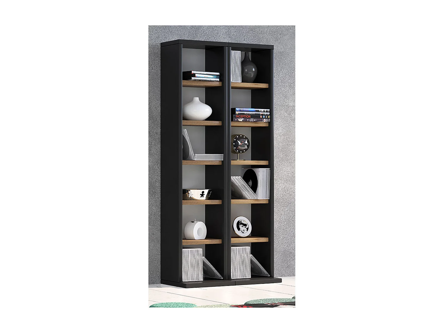 CD / DVD Media Shelf Milano Anthracite / honey oak H. 92 x W. 42 x D. 20 cm