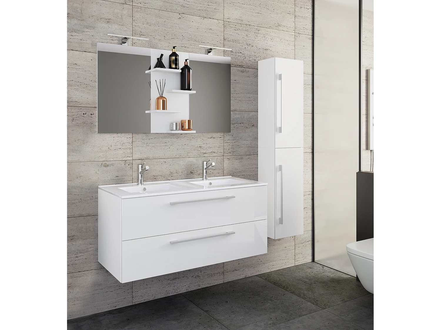 Bathroom furniture washbasin Budasi White H. 150 x W. 145 x D. 46 cm