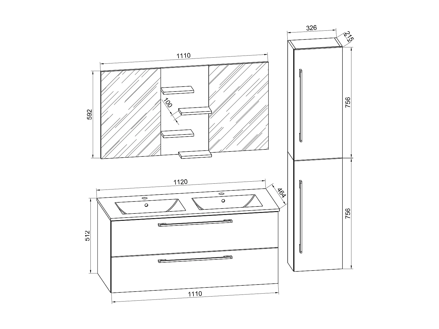 Bathroom furniture washbasin Budasi White H. 150 x W. 145 x D. 46 cm