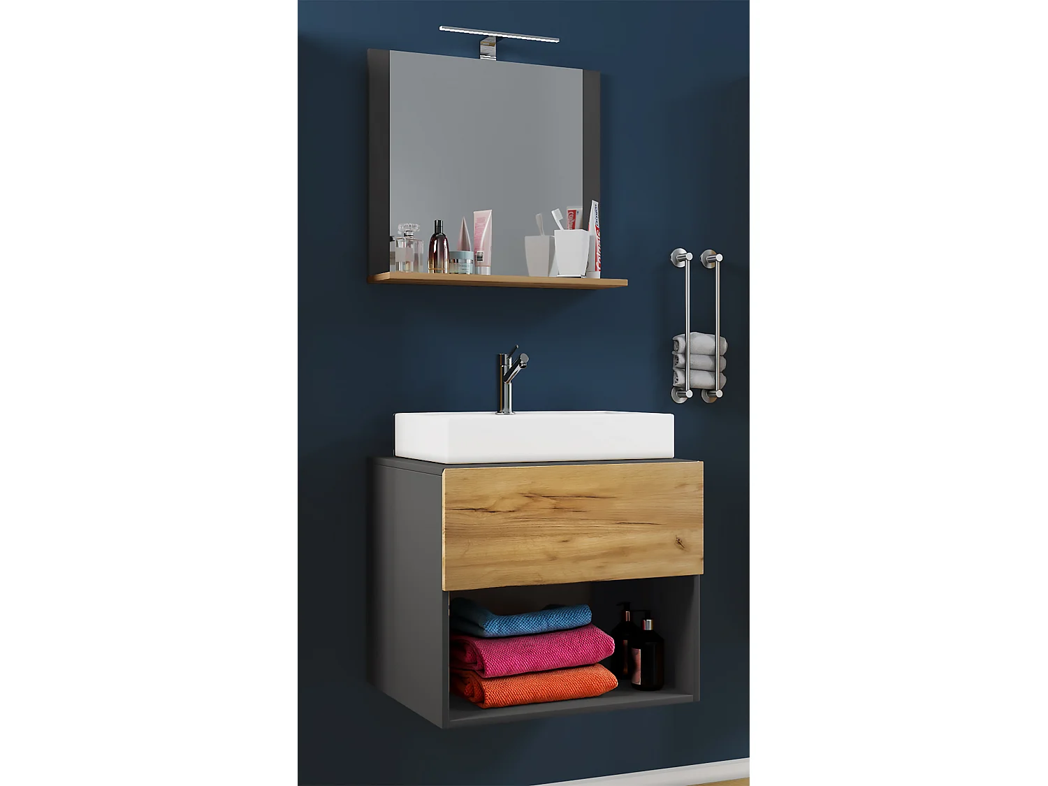 Bathroom furniture washbasin Lendas Anthracite / honey oak H. 107 x W. 60 x D. 52 cm
