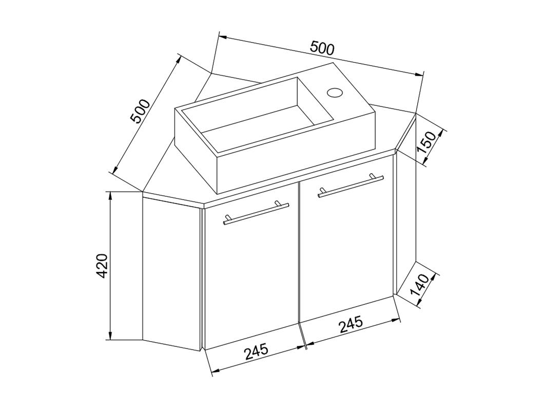 Conjunto de 2 peças VCM | lavatório para WC de visitas | casa de banho de visitas | lavatório | armário de canto | conjunto de casa de banho - Vilosa (carvalho mel)