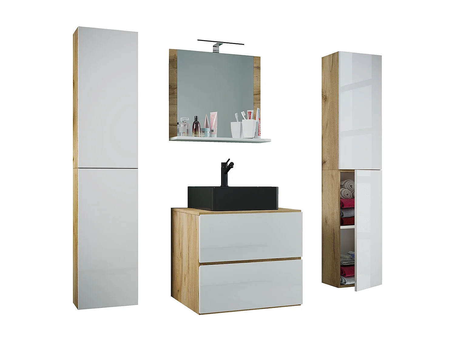 5-tlg Waschtisch Badmöbel 60cm Lendas XL Schublade