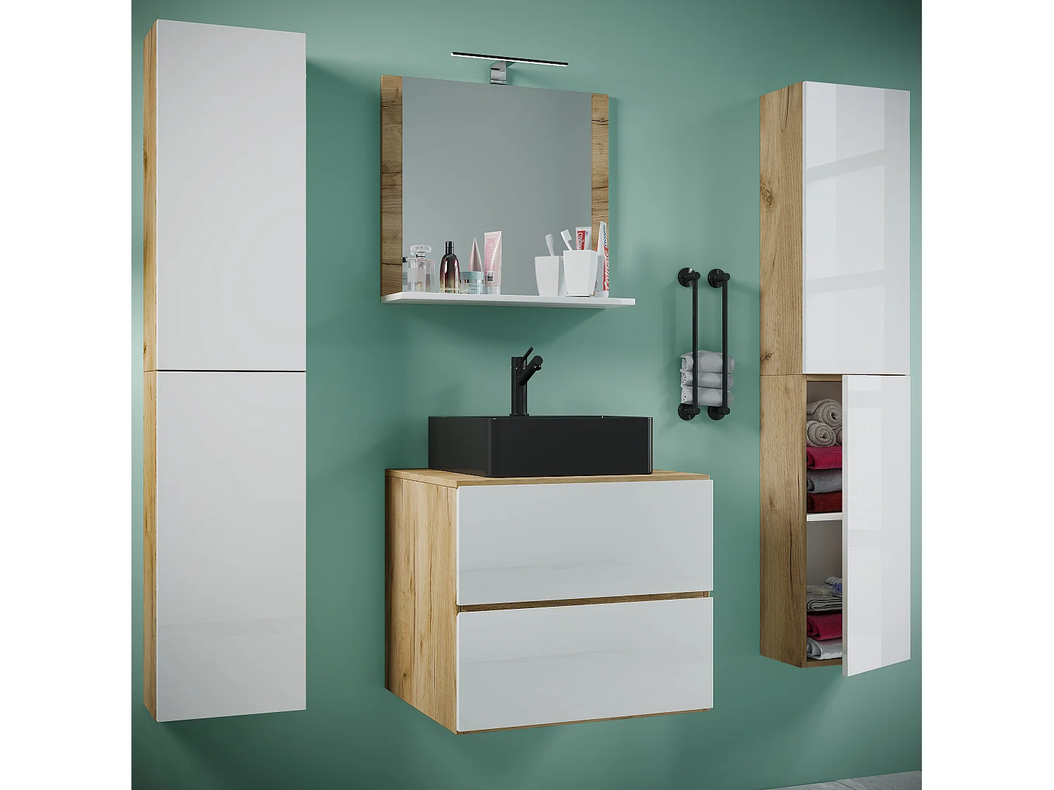 Lavatório de móveis de banheiro Lendas Carvalho de mel / Branco A. 150 x L. 127 x P. 52 cm