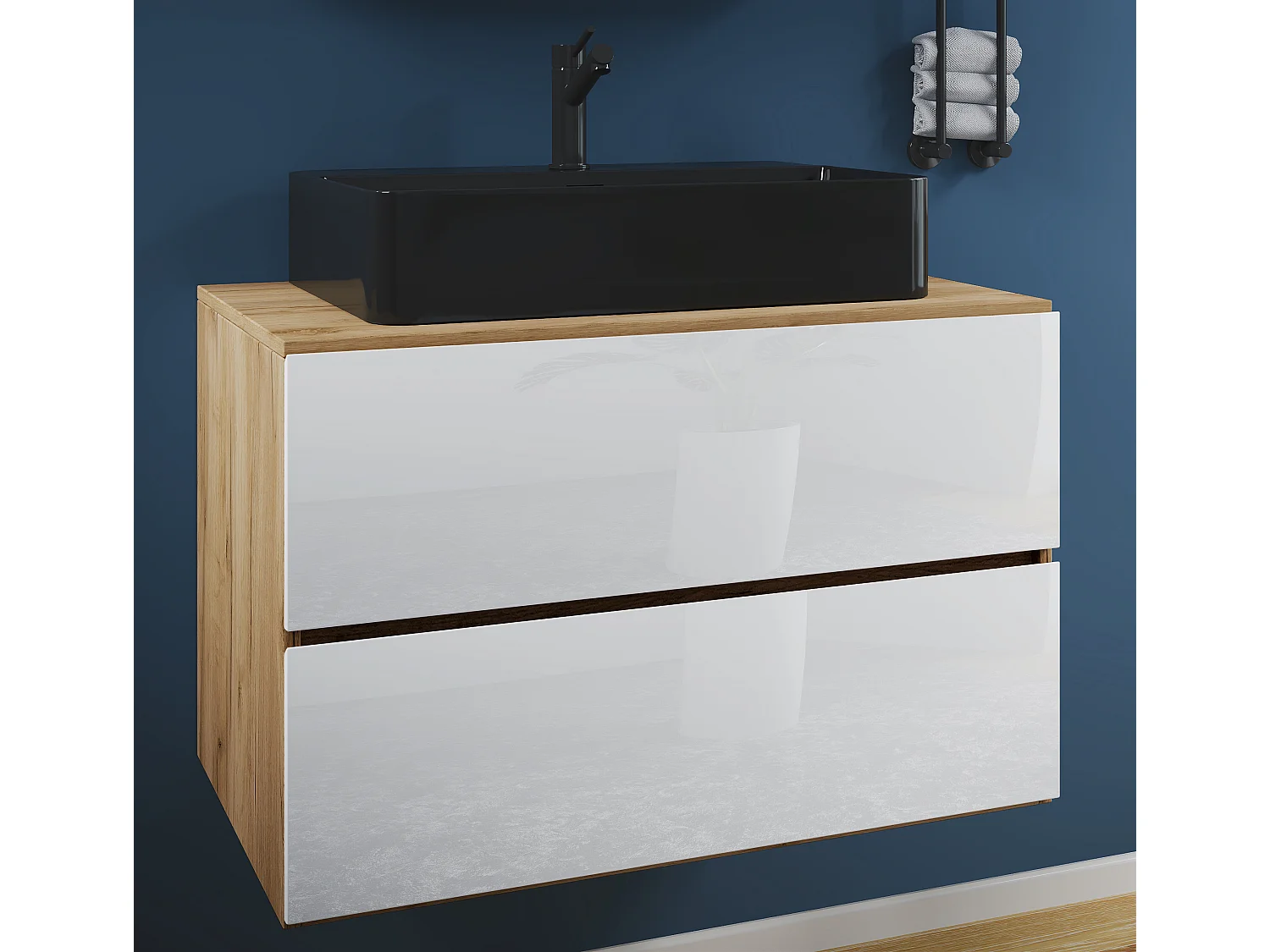 Bathroom furniture washbasin Lendas Honey oak / White H. 52 x W. 80 x D. 52 cm