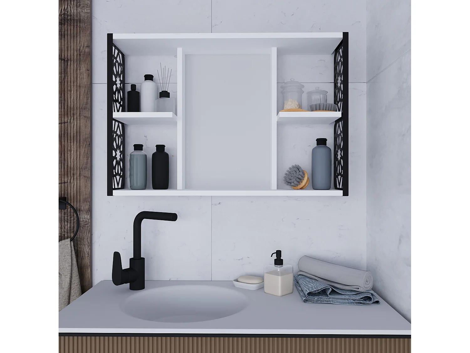 Holz Badmöbel Spiegelschrank Spiegel Bamela 46x82