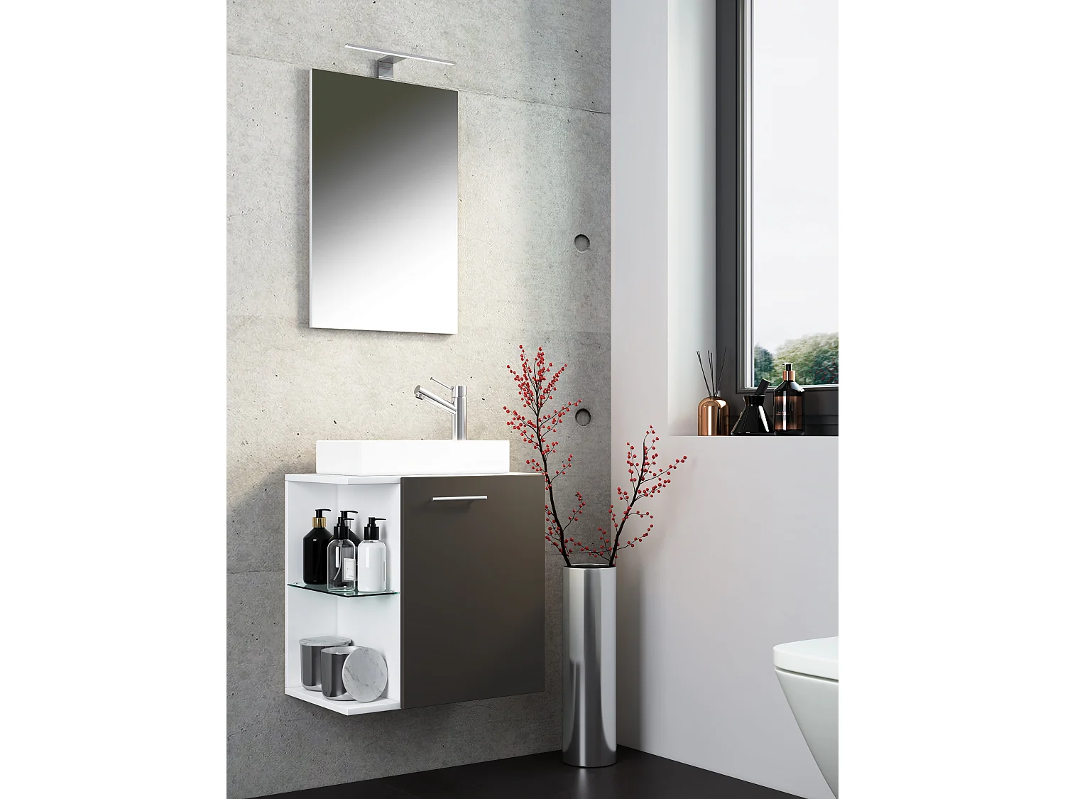 Bathroom furniture washbasin Hausa White / Anthracite H. 122 x W. 52 x D. 34 cm