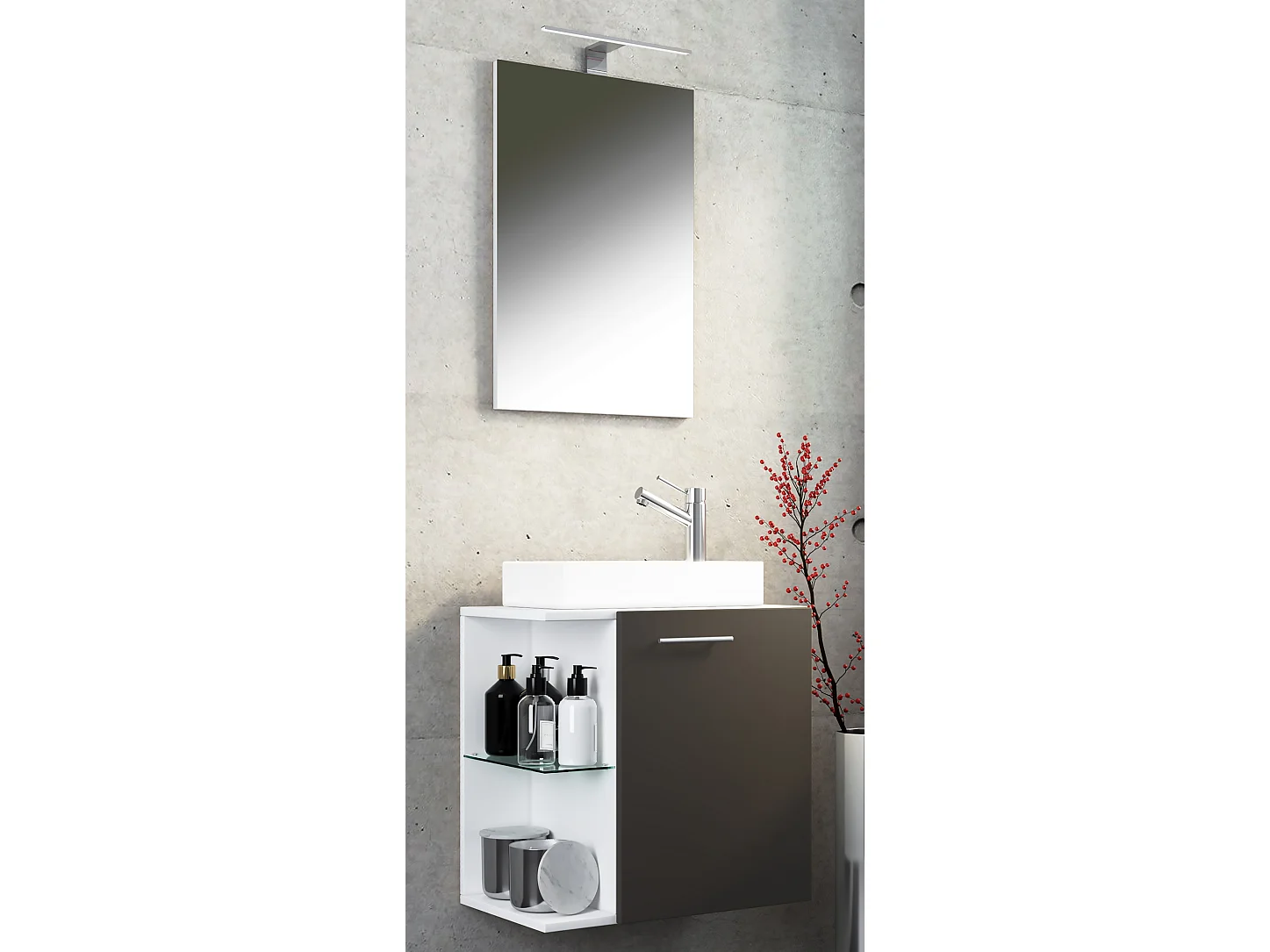 Bathroom furniture washbasin Hausa White / Anthracite H. 122 x W. 52 x D. 34 cm