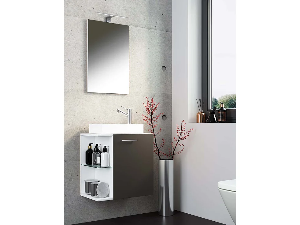 Bathroom furniture washbasin Hausa White / Anthracite H. 122 x W. 52 x D. 34 cm