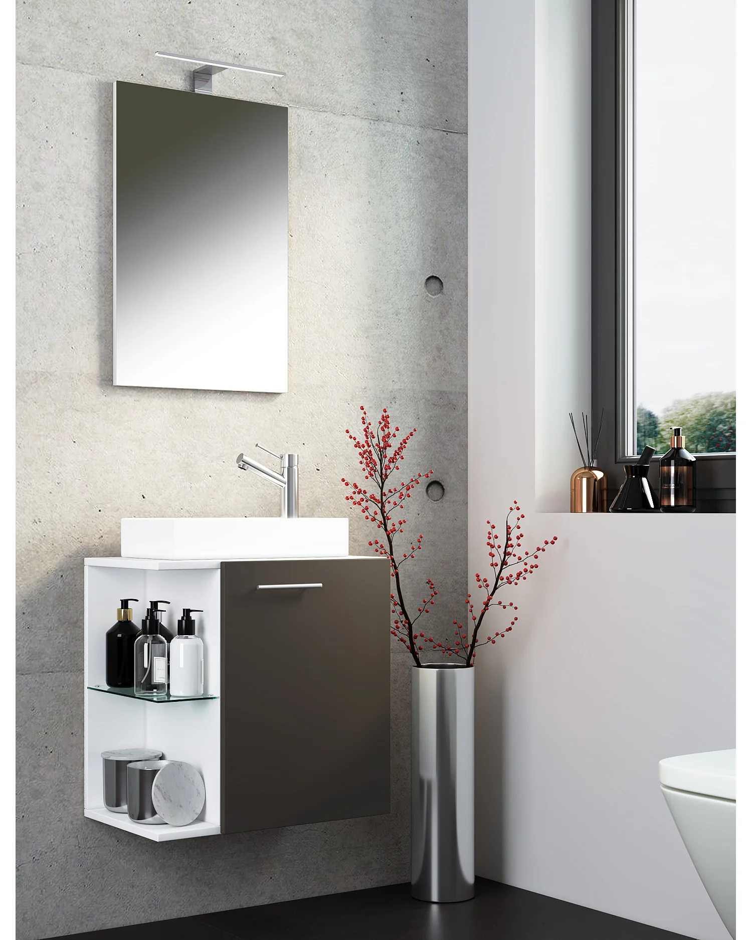 3-tlg Gäste WC Waschplatz Waschtisch Hausa Spiegel