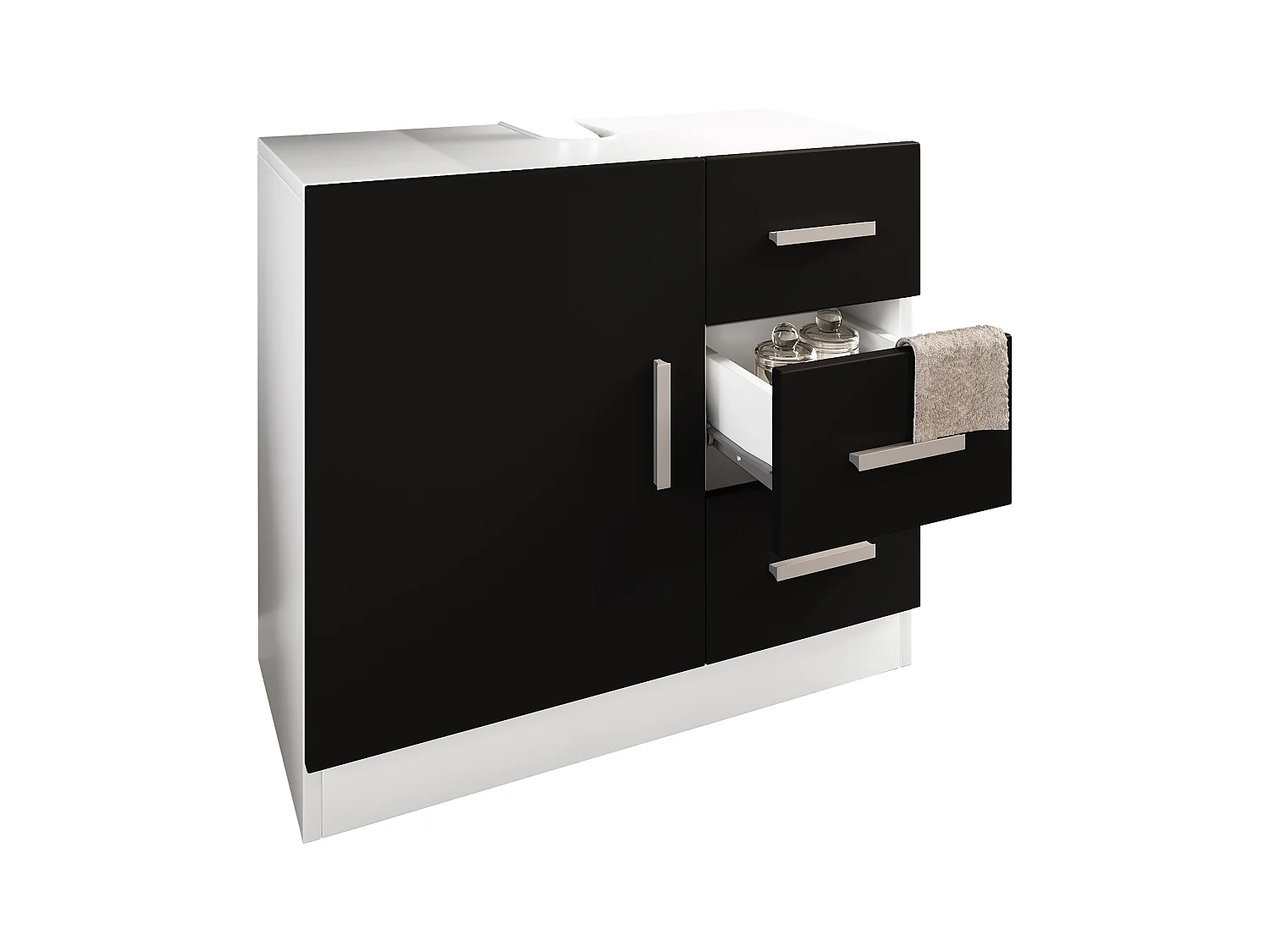 Bathroom furniture washbasin cabinet Zalo White / Black H. 56 x W. 63 x D. 30 cm