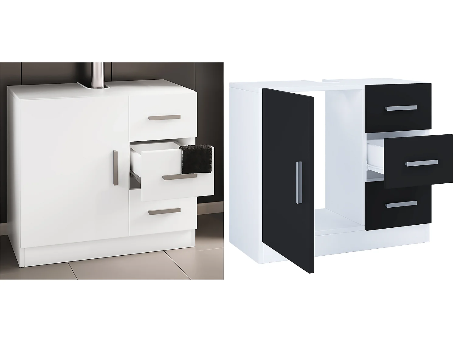 Bathroom furniture washbasin cabinet Zalo White / Black H. 56 x W. 63 x D. 30 cm