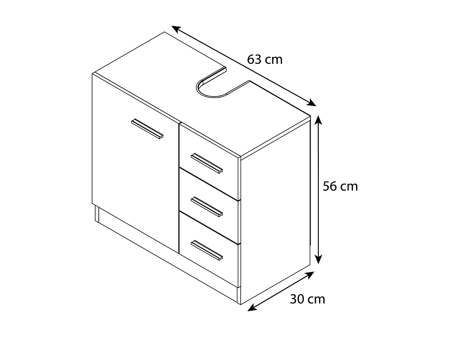 Bathroom furniture washbasin cabinet Zalo White / Black H. 56 x W. 63 x D. 30 cm