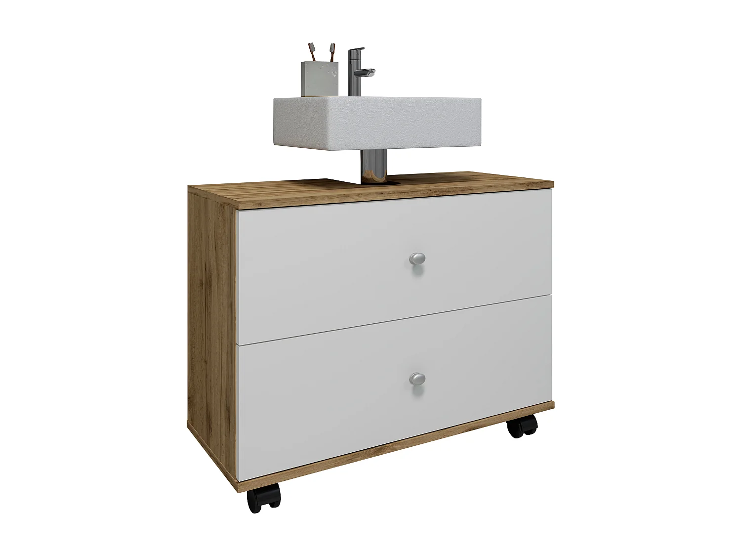 Bathroom furniture washbasin cabinet Nilosi Honey oak / White H. 61 x W. 60 x D. 33 cm