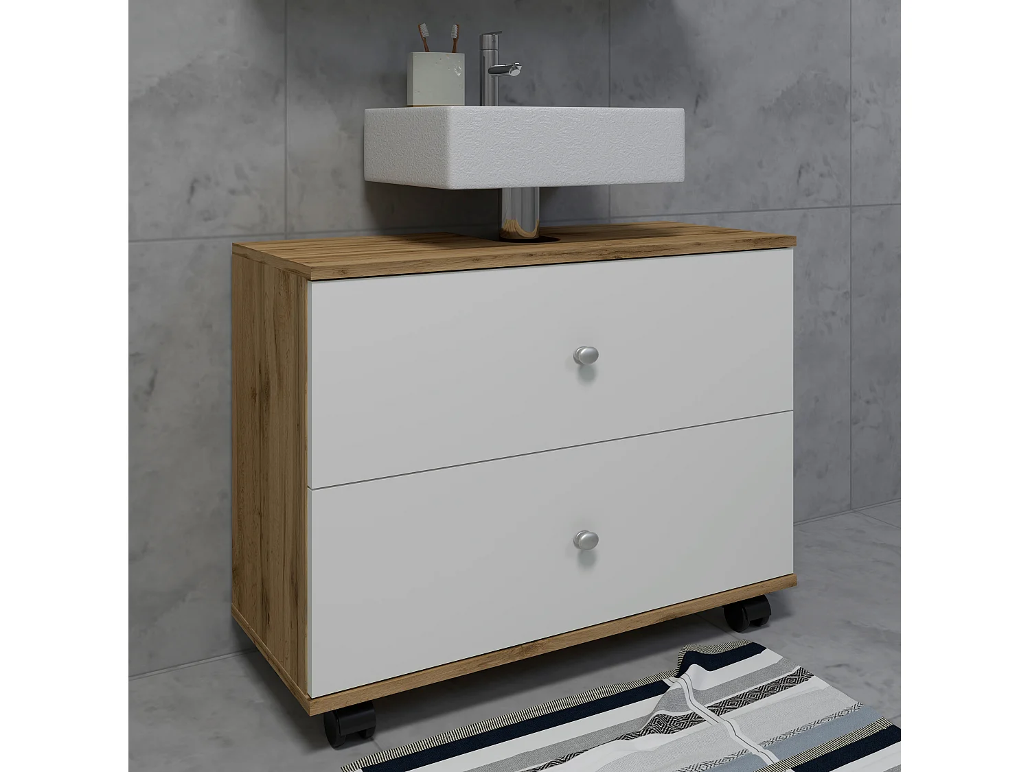 Bathroom furniture washbasin cabinet Nilosi Honey oak / White H. 61 x W. 60 x D. 33 cm