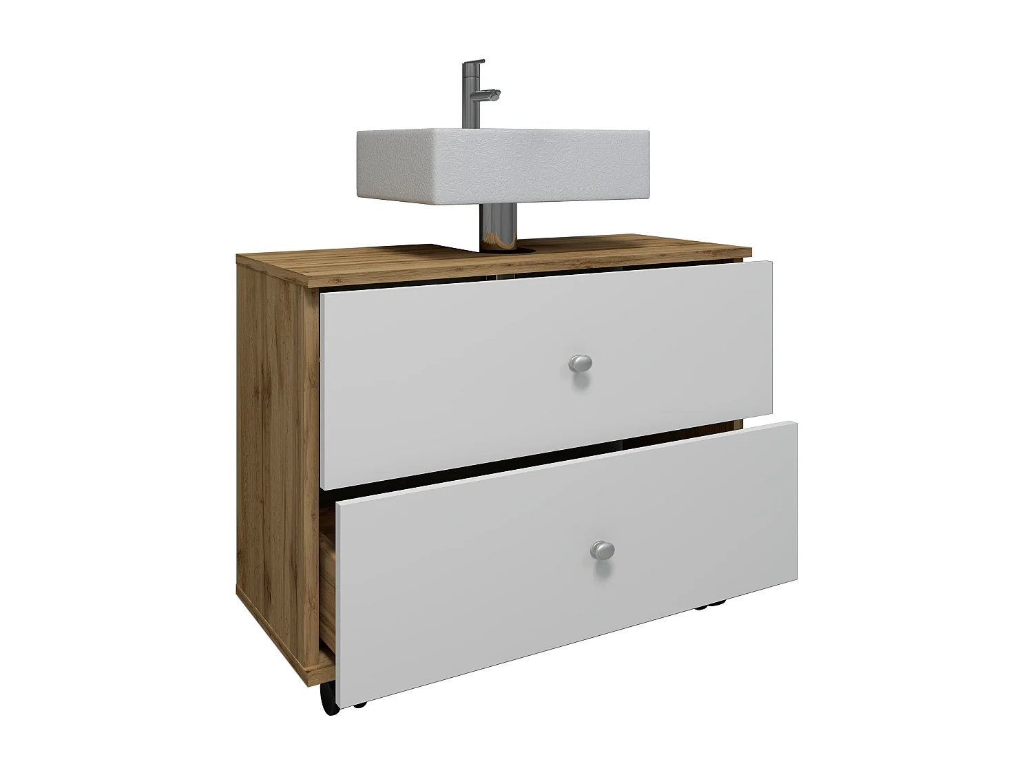 Bathroom furniture washbasin cabinet Nilosi Honey oak / White H. 61 x W. 60 x D. 33 cm