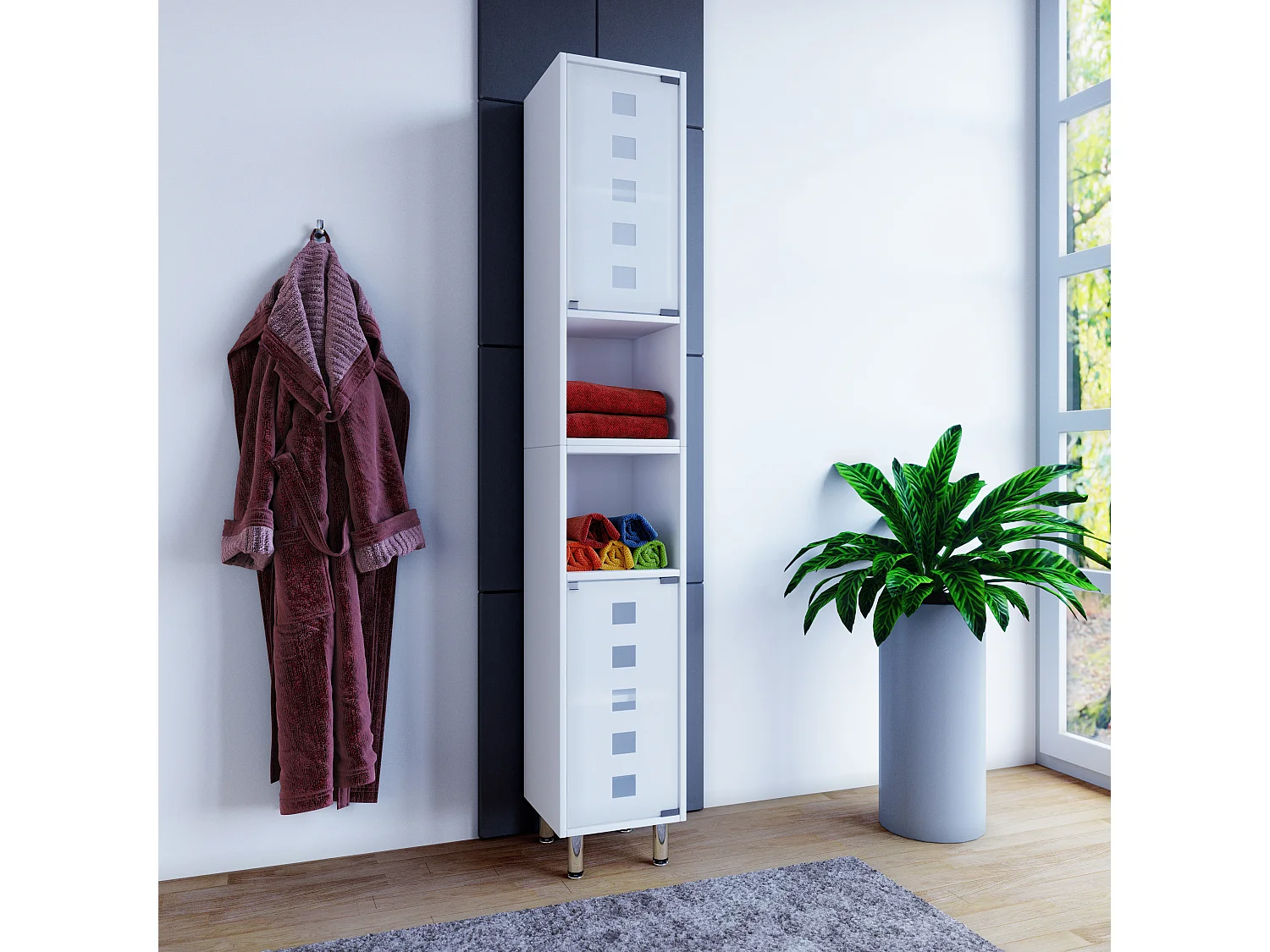 Bathroom furniture high cabinet Darola White approx. H. 180 x W. 30 x D. 30 cm