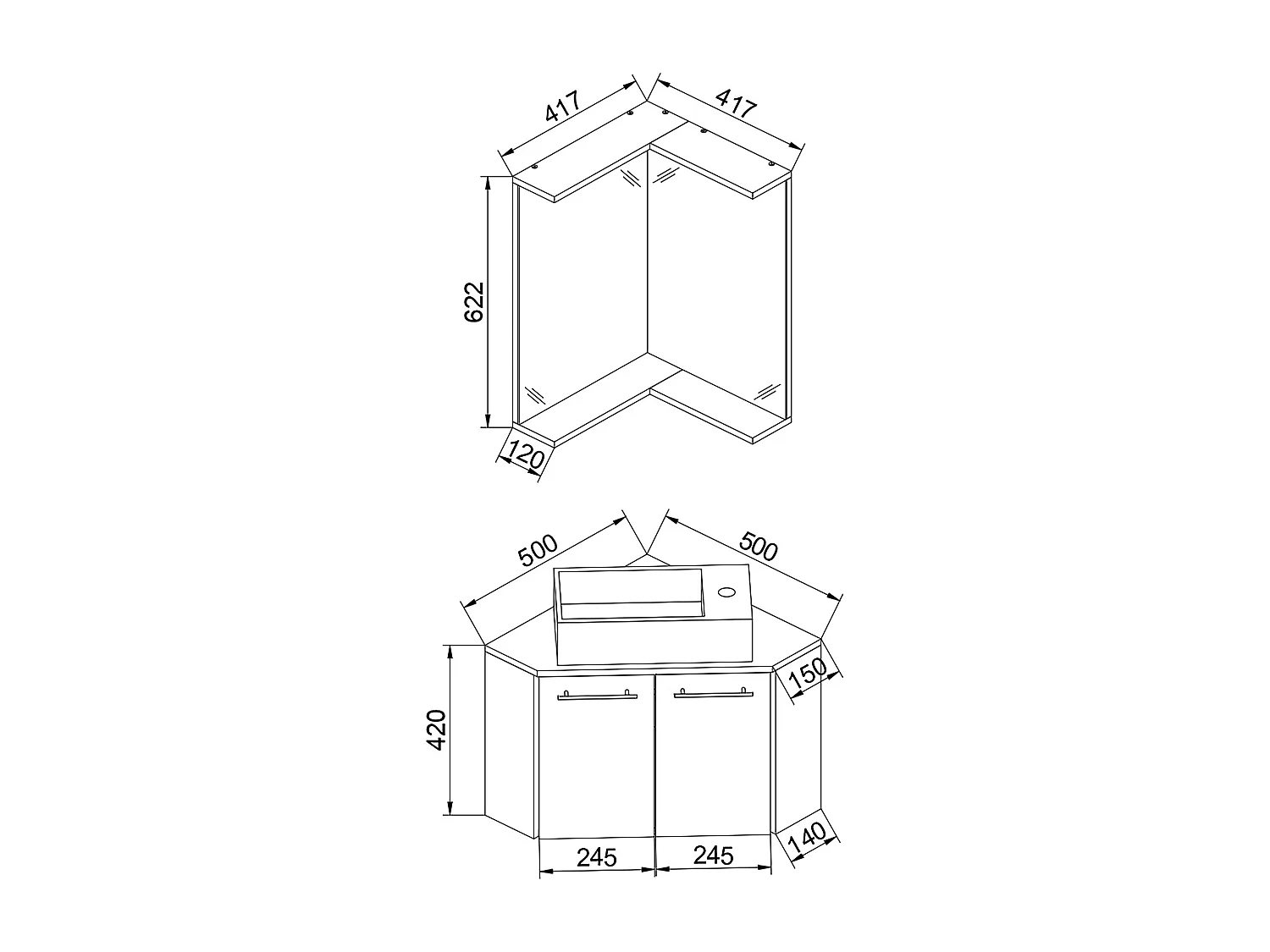 Bathroom furniture washbasin Vilosa White H. 95 x W. 50 x D. 50 cm