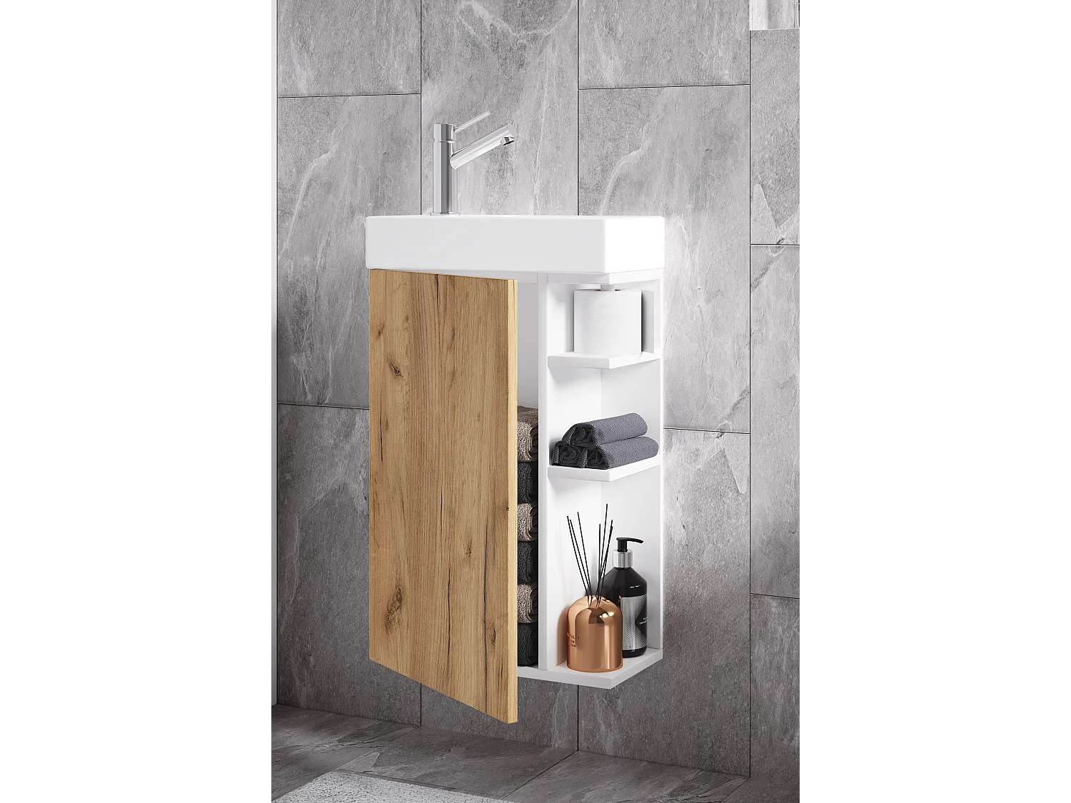 Bathroom furniture washbasin Lumia White / Honey oak H. 70 x W. 40 x D. 22 cm
