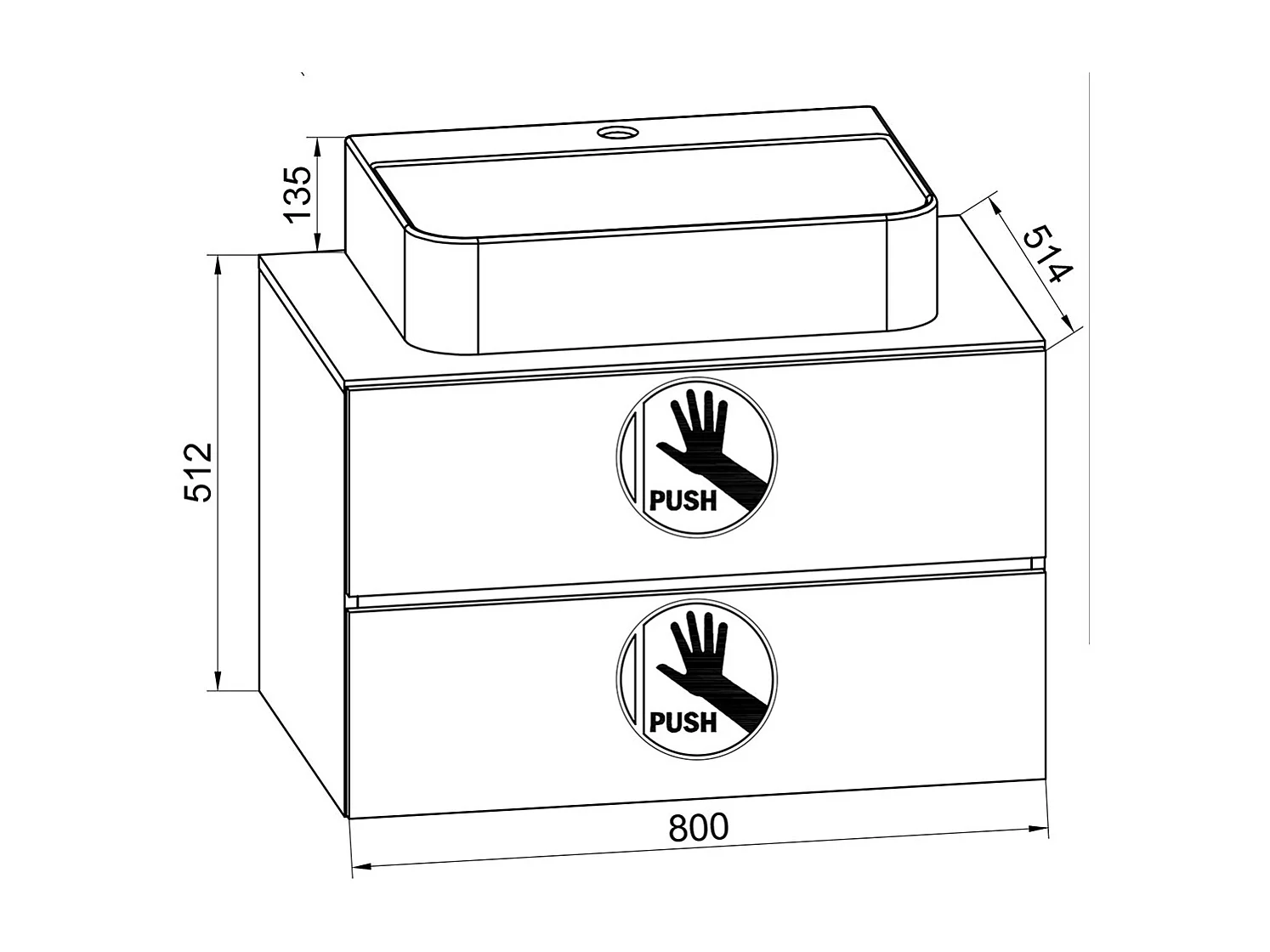 Bathroom furniture washbasin Lendas Anthracite H. 52 x W. 80 x D. 52 cm