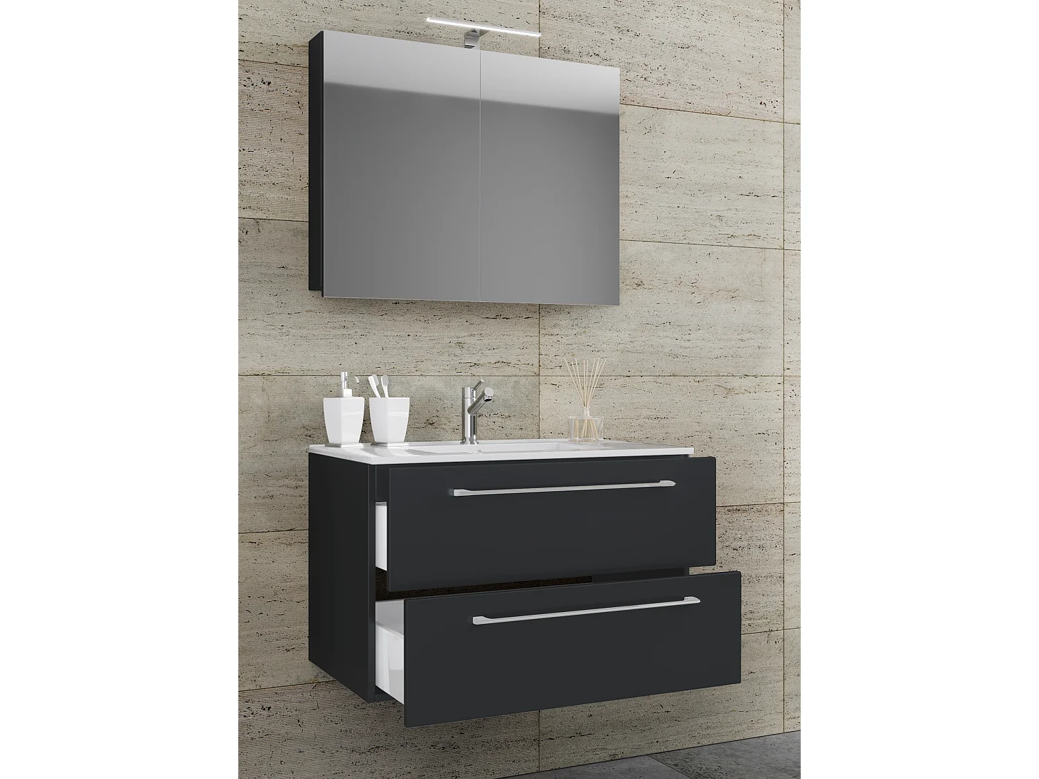 Bathroom furniture washbasin Badinos Black H. 111 x W. 60 x D. 46 cm