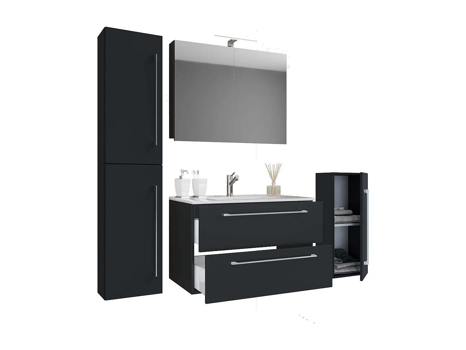 Bathroom furniture washbasin Badinos Black H. 152 x W. 126 x D. 46 cm