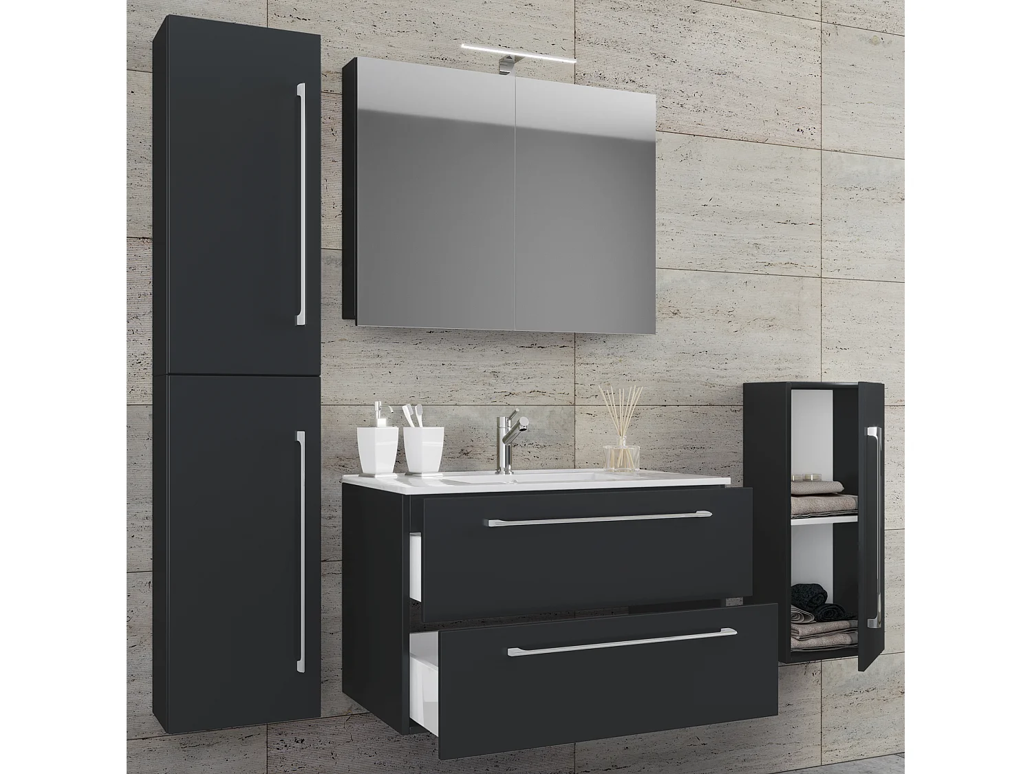 Bathroom furniture washbasin Badinos Black H. 152 x W. 126 x D. 46 cm
