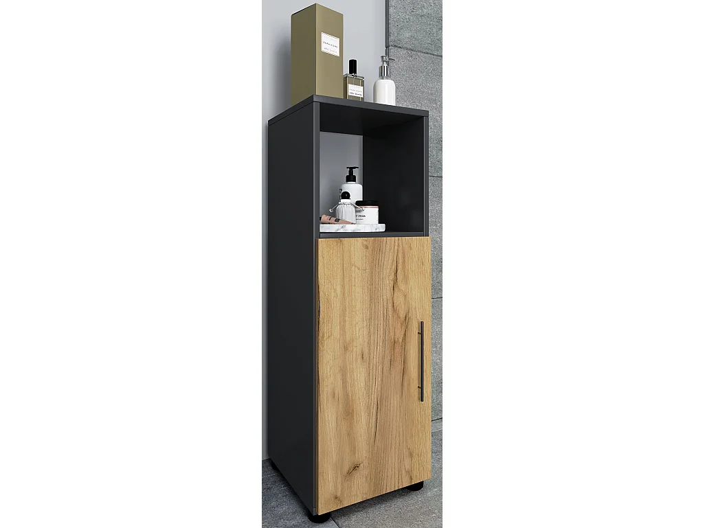 Bathroom furniture Midischrank Flandu Anthracite / honey oak H. 93 x W. 31 x D. 30 cm
