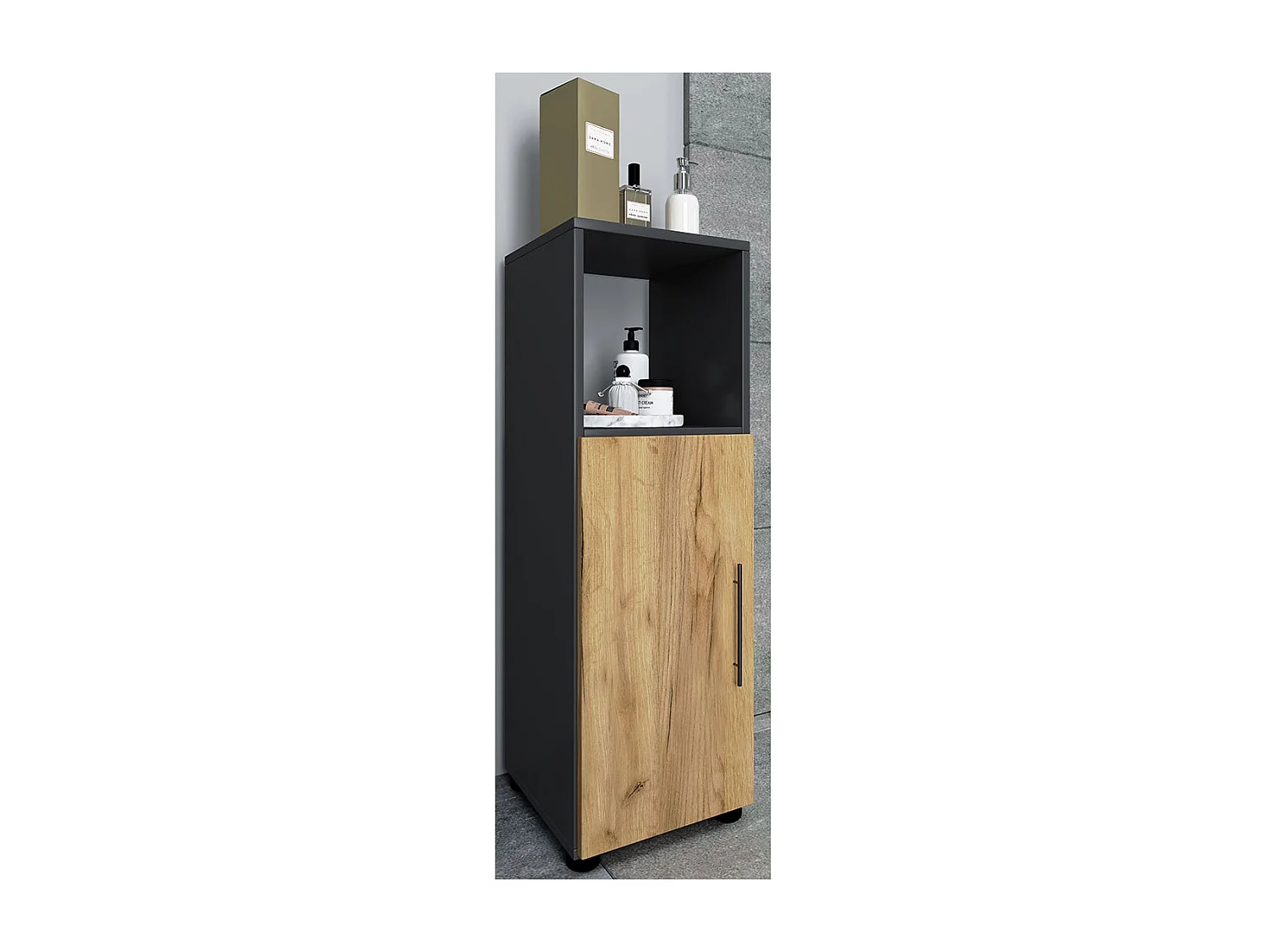 Bathroom furniture Midischrank Flandu Anthracite / honey oak H. 93 x W. 31 x D. 30 cm