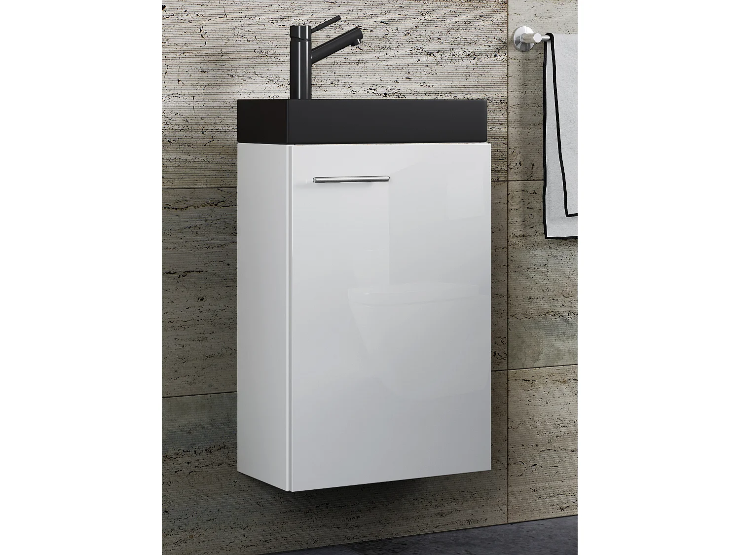 2-tlg Waschtisch Slito Toilette schmal Schwarz