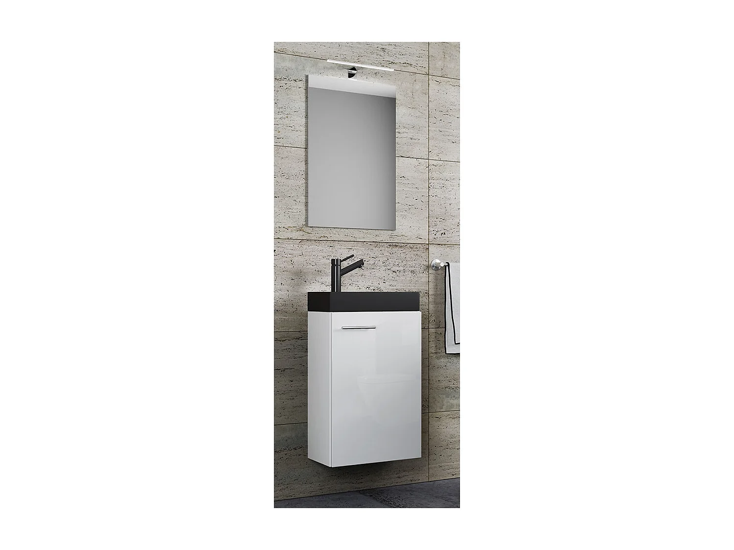 Conjunto VCM de 3 peças | Lavandaria para hóspedes WC | Banheiro | Lavatório com espelho | Conjunto de casas de banho – Slito SP-BL (Branco)