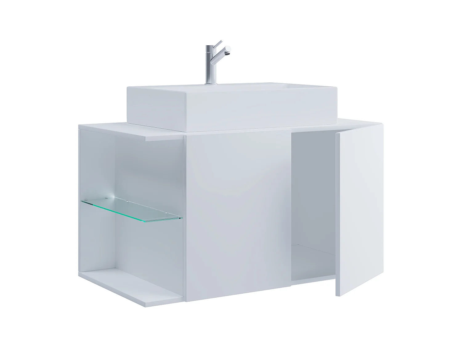 VCM 2-pièces lavabo meuble de salle de bains ensemble lavabo Hausa porte battante (blanc|93)
