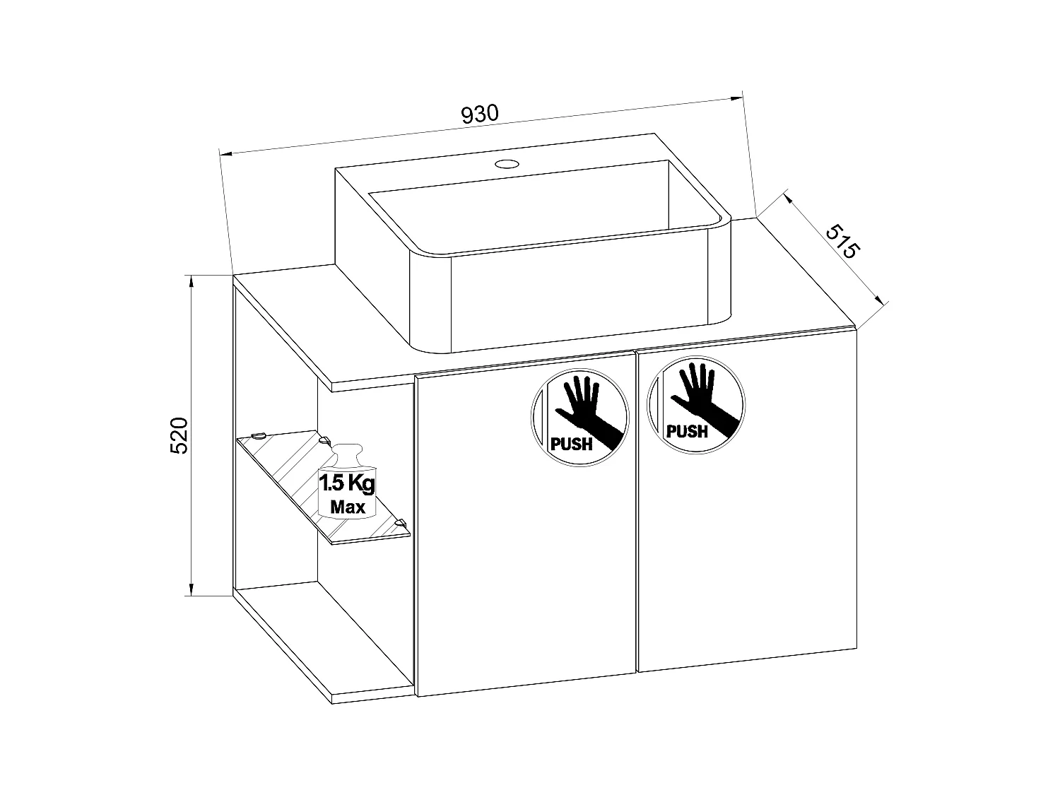 VCM 2-pièces lavabo meuble de salle de bains ensemble lavabo Hausa porte battante (blanc|93)