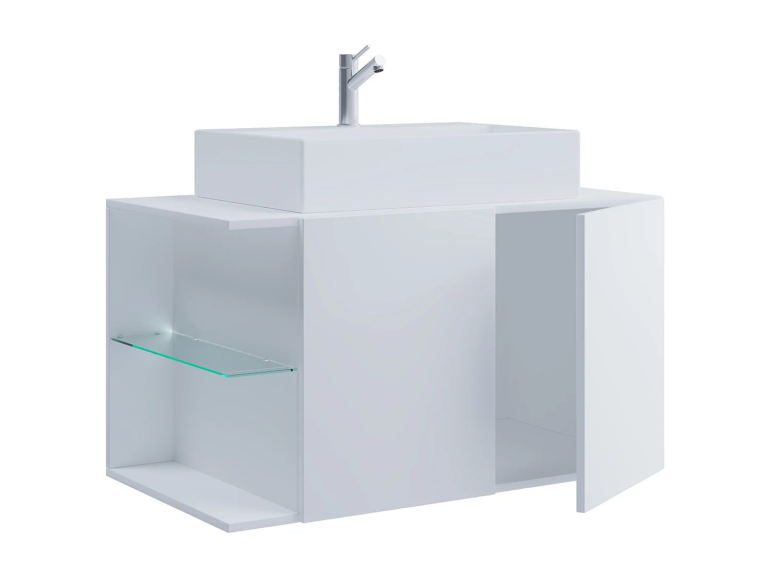 VCM 2-pièces lavabo meuble de salle de bains ensemble lavabo Hausa porte battante (blanc|93)