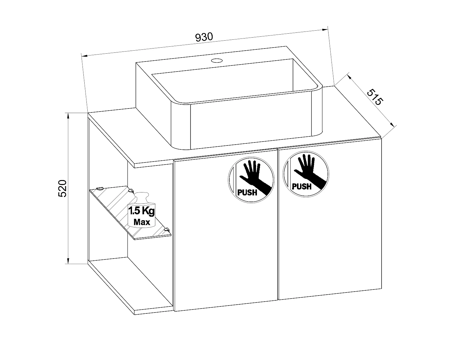 VCM 2-pièces lavabo meuble de salle de bains ensemble lavabo Hausa porte battante (blanc|93)