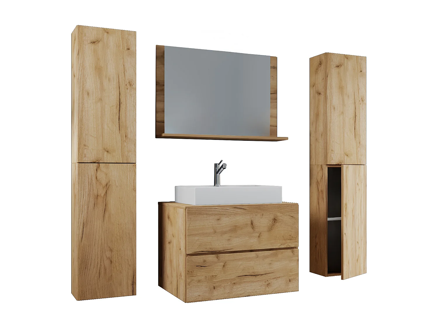 Bathroom furniture washbasin Lendas Honey oak H. 150 x W. 80 x D. 51 cm