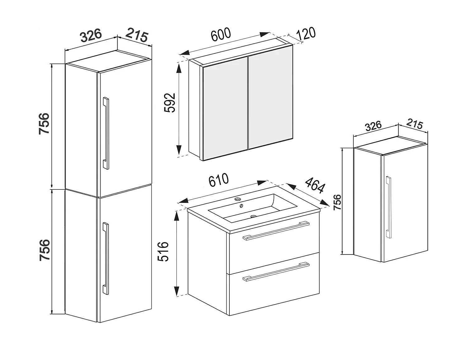 Bathroom furniture washbasin Badinos White H. 152 x W. 126 x D. 46 cm