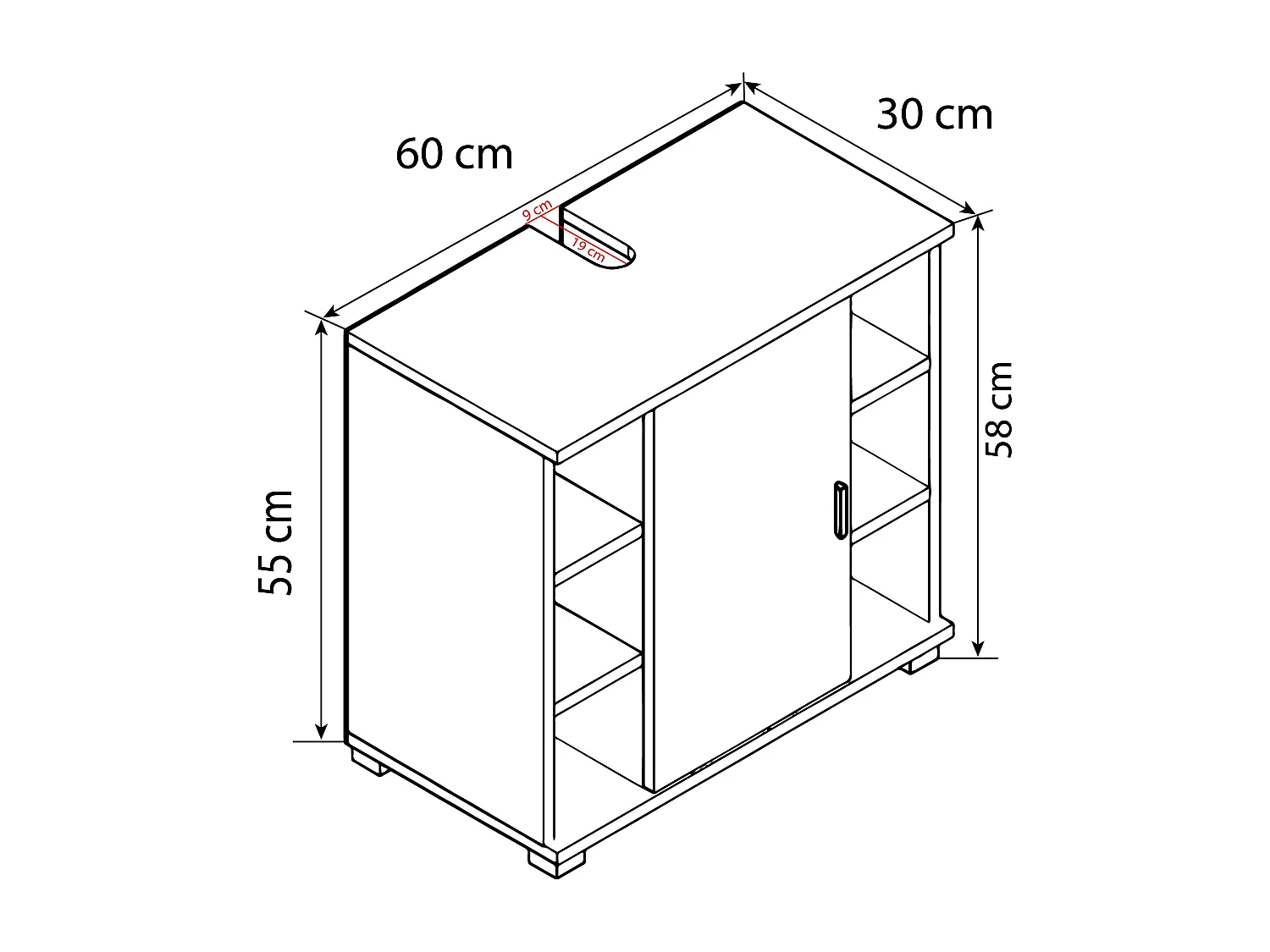 Mobiliário de banheiro armário de lavatório Zalo Branco A. 58 x L. 60 x P. 30 cm