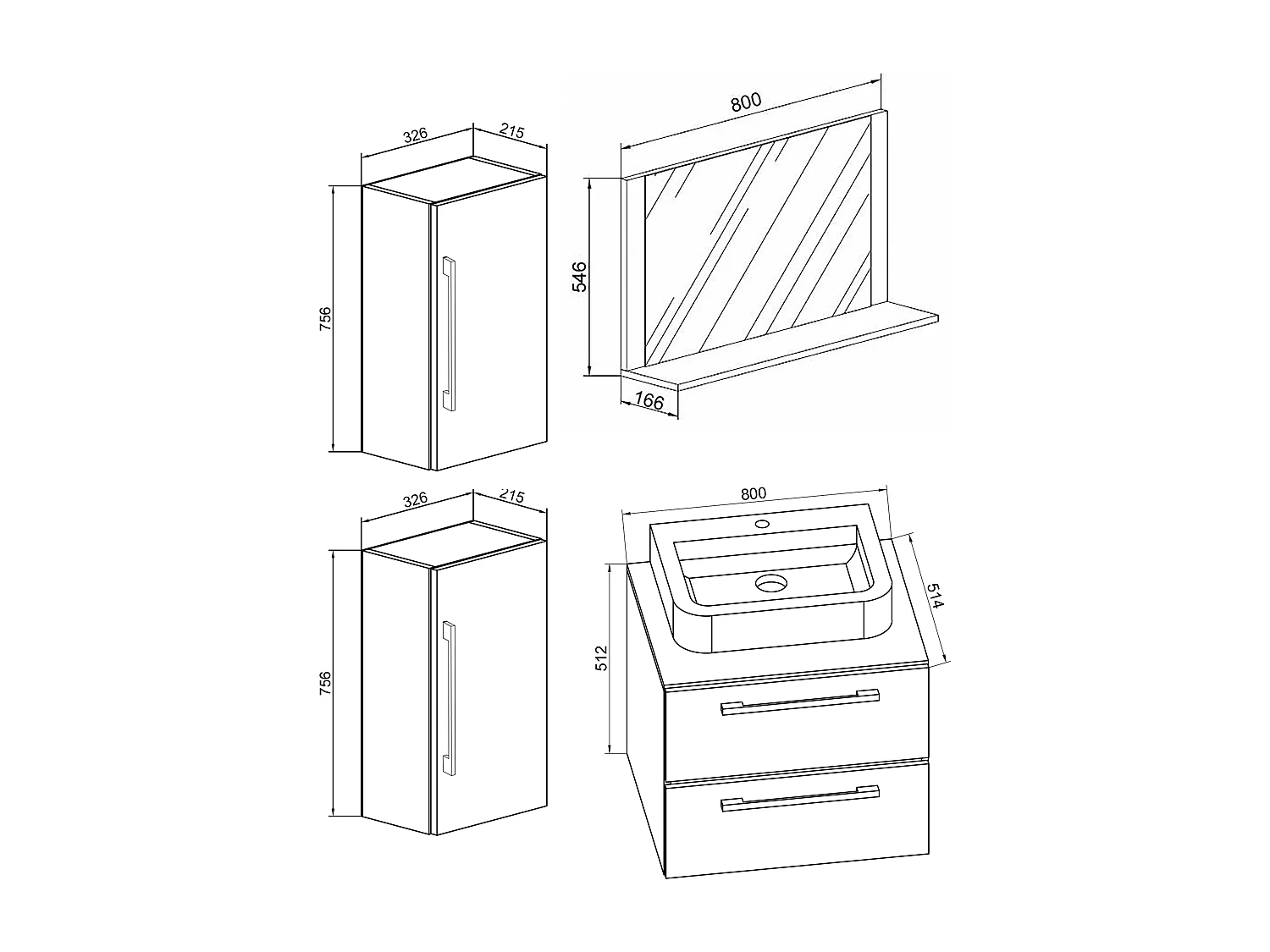 VCM 4-pièces lavabo meubles de salle de bains ensemble lavabo Badinos ll 2 tiroirs (chêne Sonoma|80)