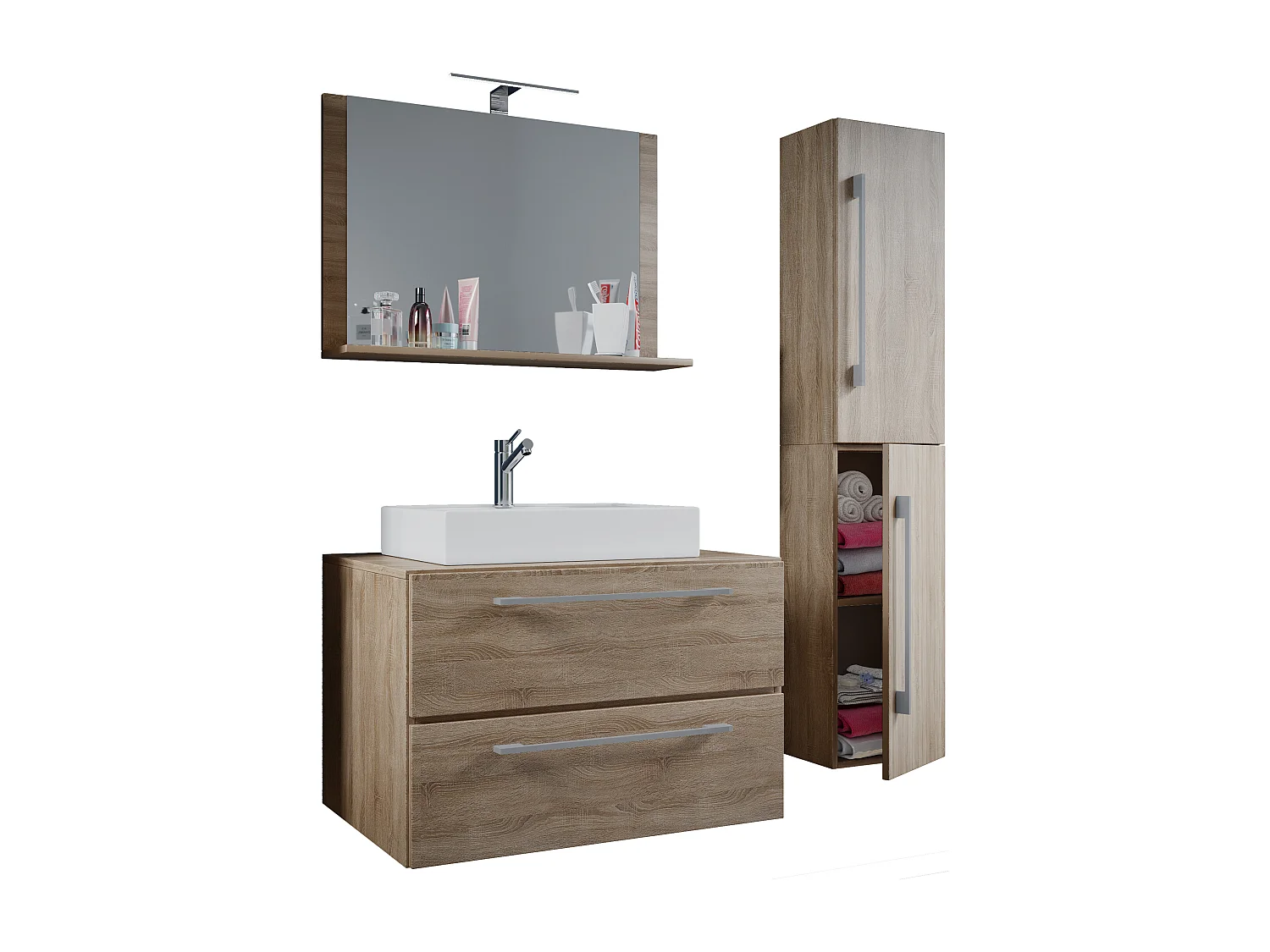 VCM 4-pièces lavabo meubles de salle de bains ensemble lavabo Badinos ll 2 tiroirs (chêne Sonoma|80)