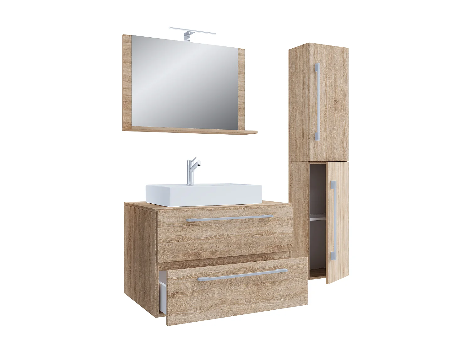 VCM 4-pièces lavabo meubles de salle de bains ensemble lavabo Badinos ll 2 tiroirs (chêne Sonoma|80)