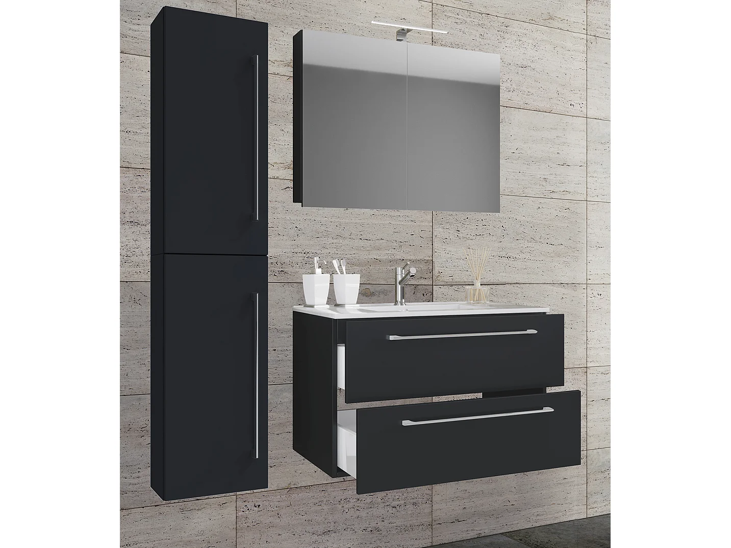 Bathroom furniture washbasin Badinos Black H. 151 x W. 93 x D. 46 cm