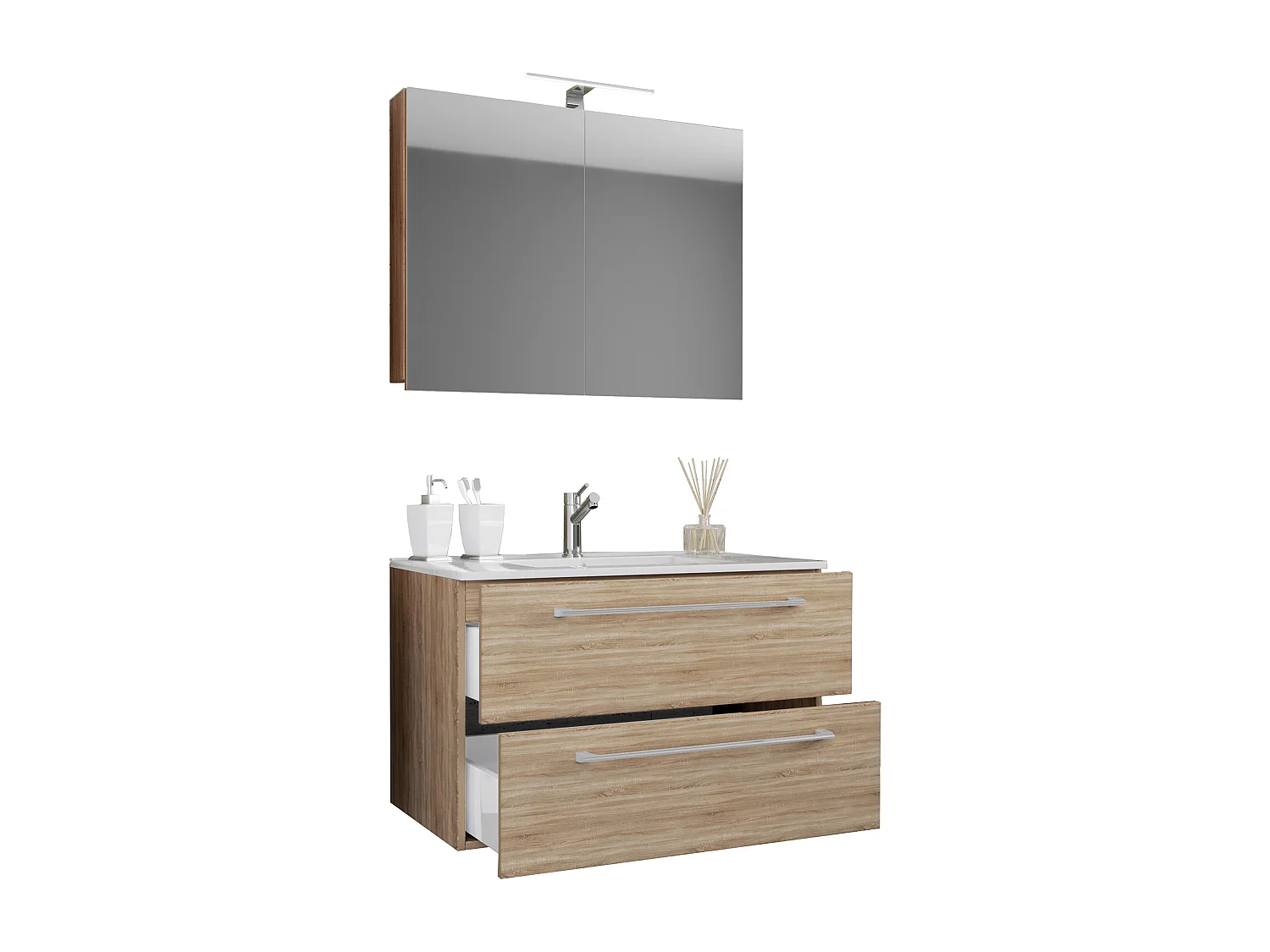 Bathroom furniture washbasin Badinos Sonoma oak (Sägerau) H. 111 x W. 60 x D. 46 cm