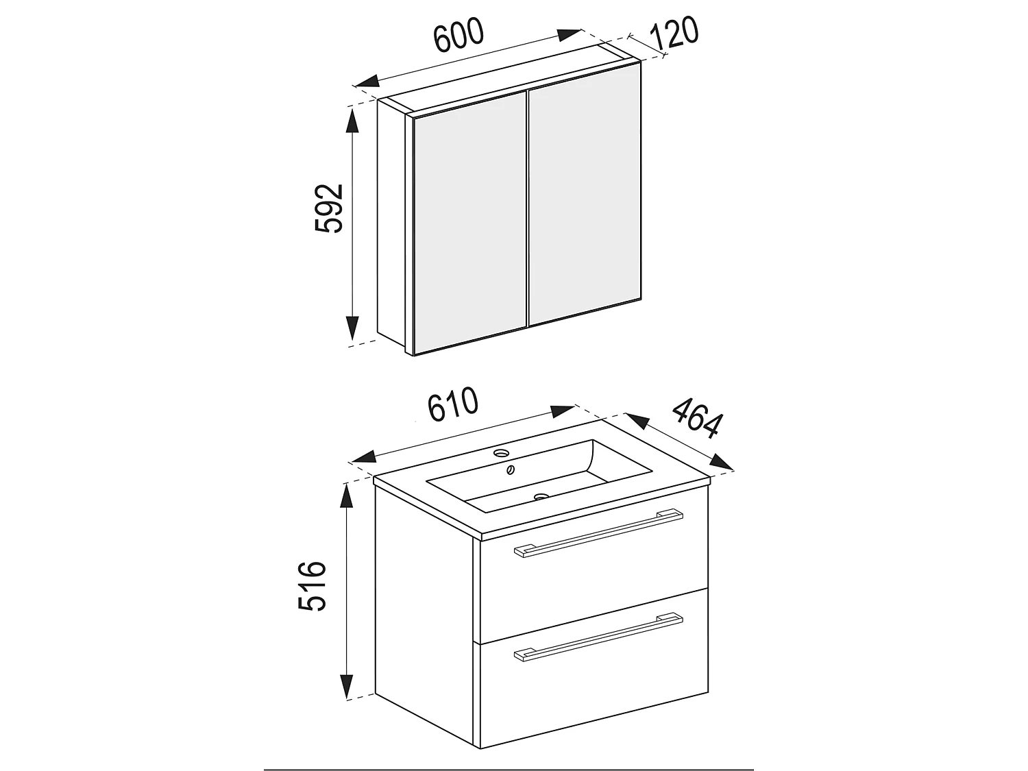 Bathroom furniture washbasin Badinos Sonoma oak (Sägerau) H. 111 x W. 60 x D. 46 cm